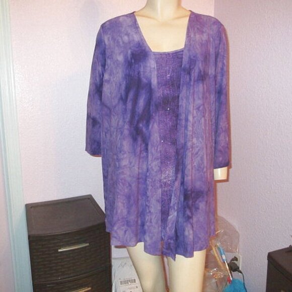 Catherines Starlight Duet Tunic Size 1X Cardigan Layered Look Sequins Embroidere - Picture 1 of 11